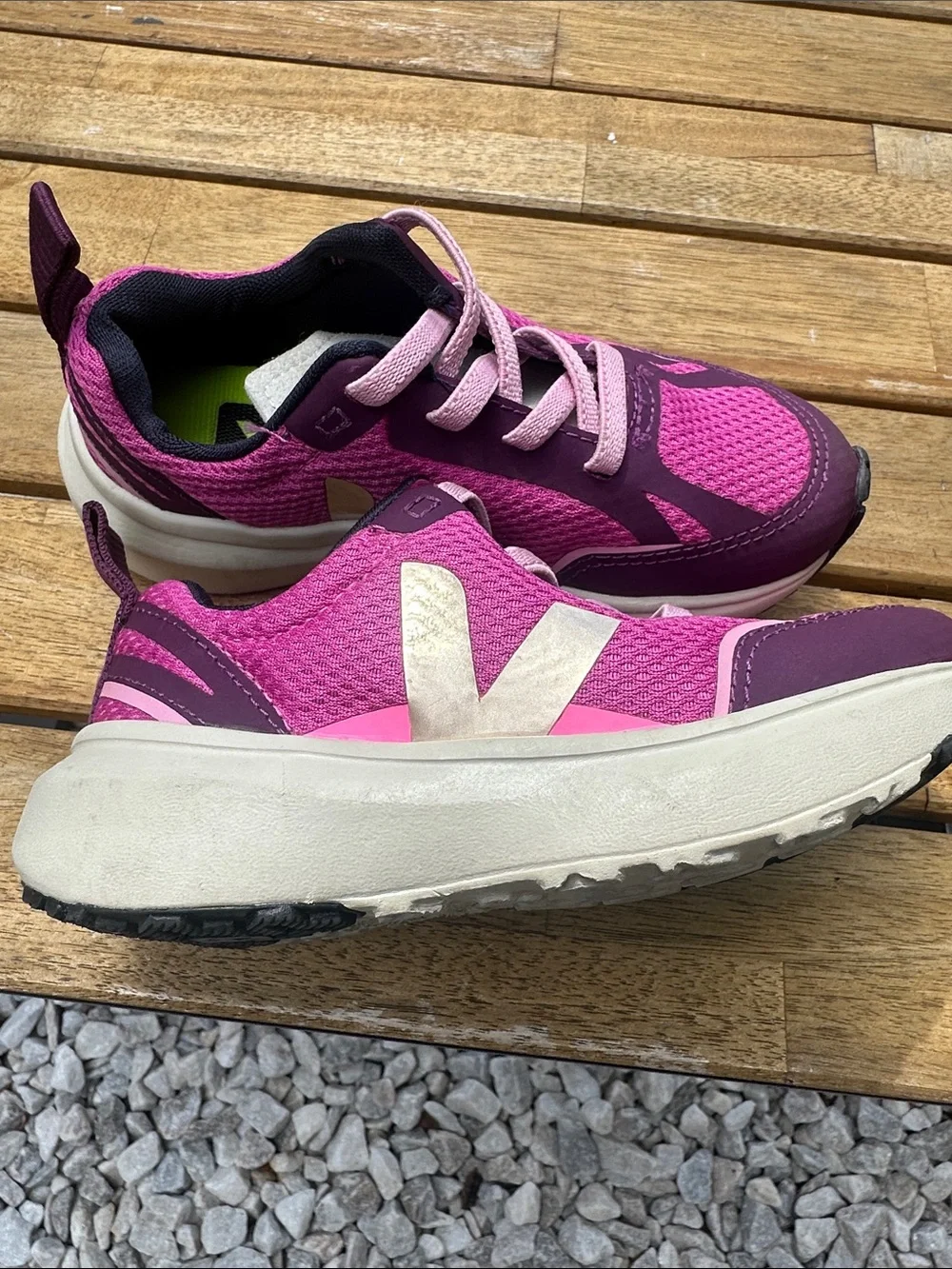 Veja Kids Pink and Purple Sneakers with Cream V Logo Girls 11
